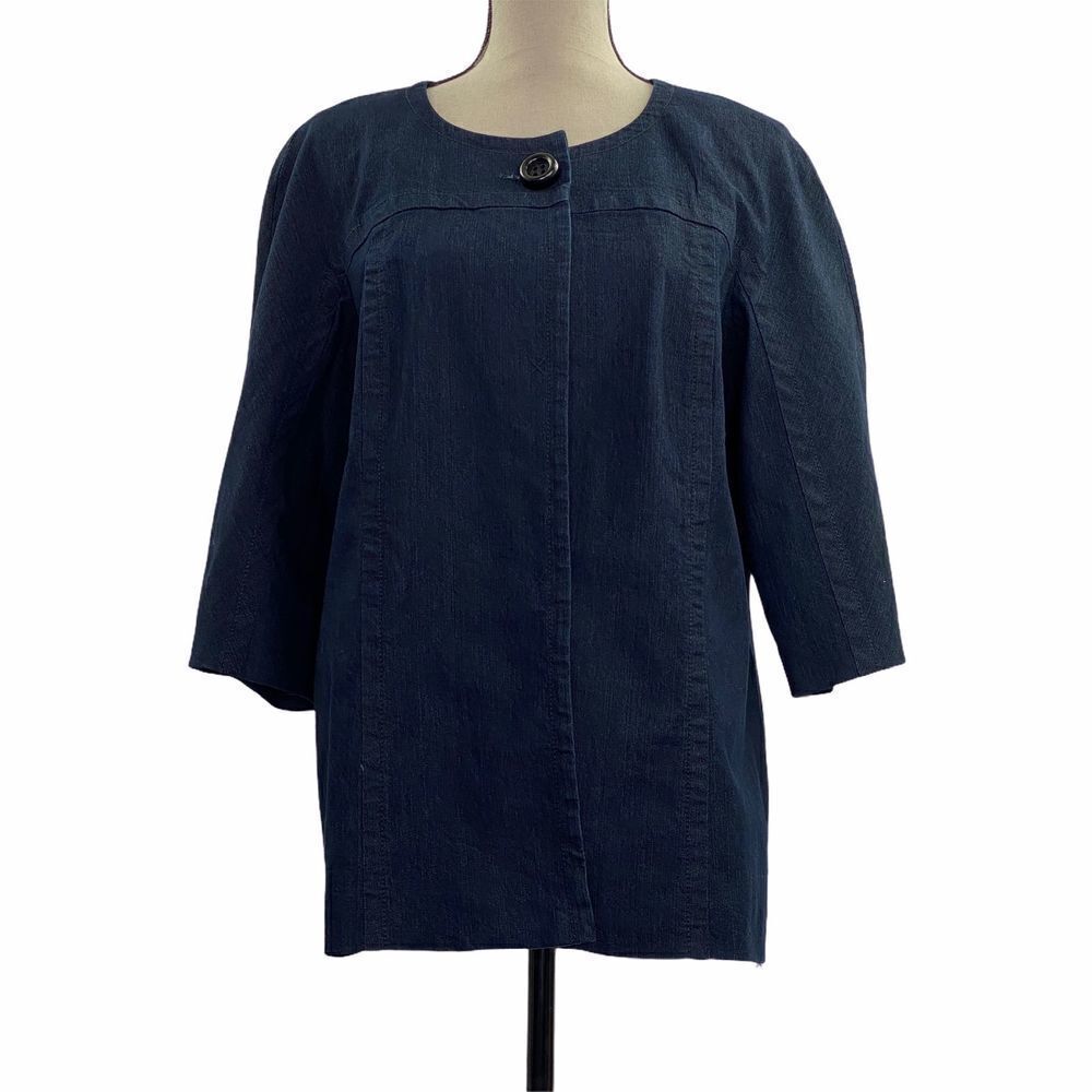 FOCUS 2000 Blue Denim Jean Pea Coat Jacket Size 16